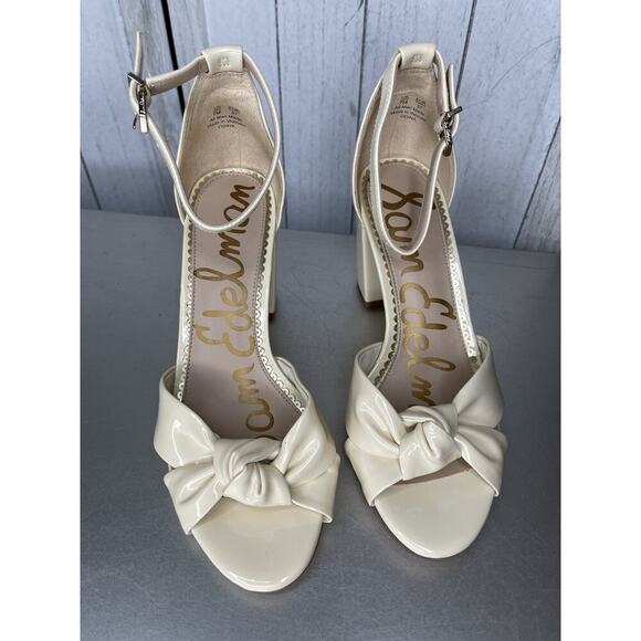 Sam Edelman Odina Cream Patent Open Toe Block Heels Sandal Size 7 - Picture 2 of 7
